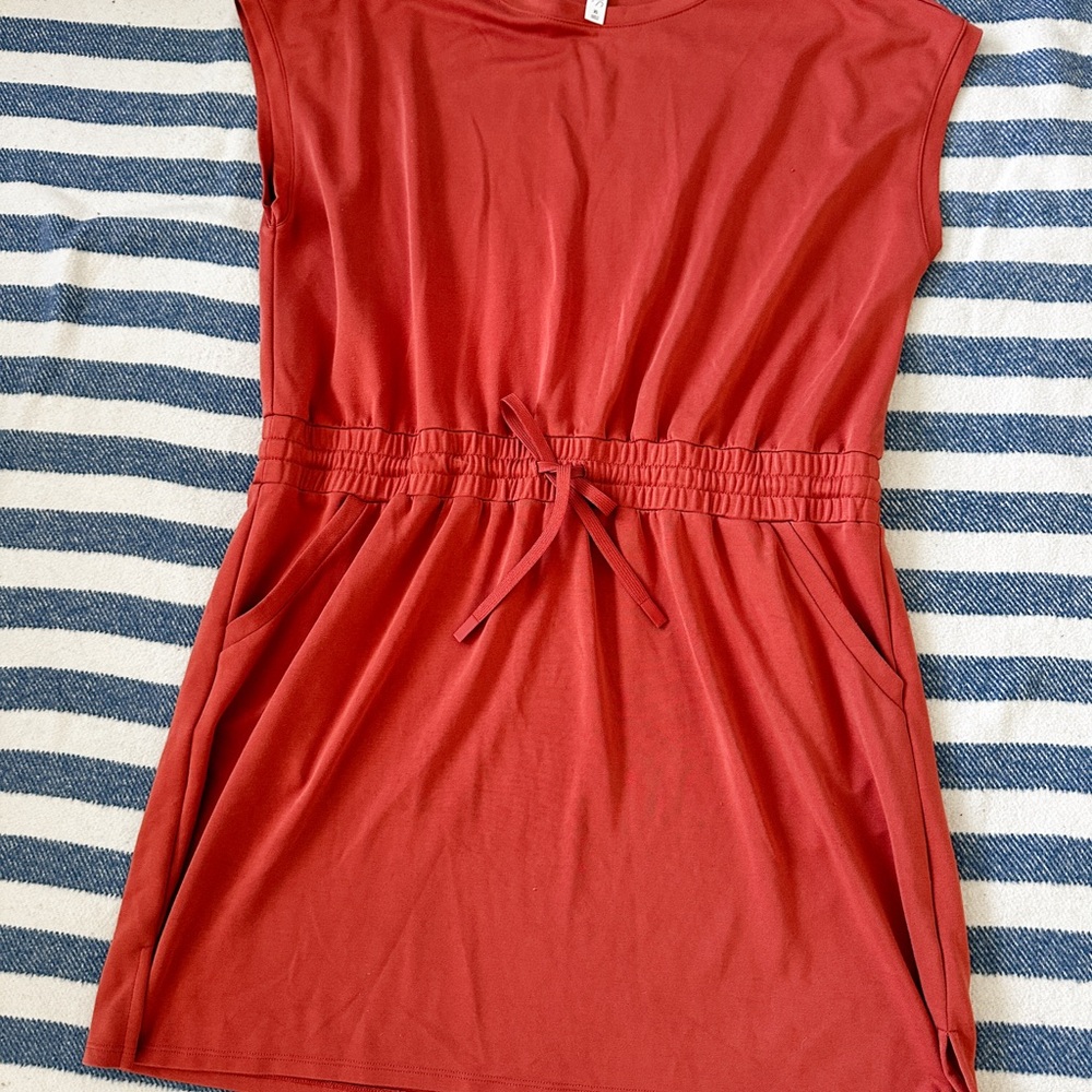 Rust cap Sleeve Dress with Waist Tie